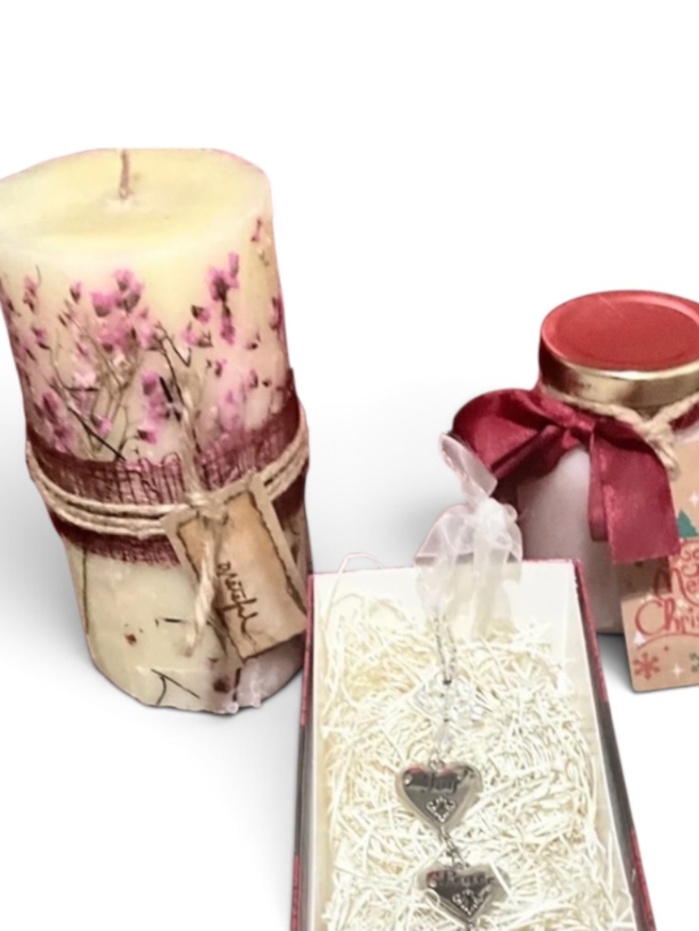 Botanical Sandalwood Candle/Lemon/Lavender Body Scrub/Hallmark Hearts Ornament